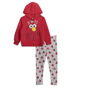 Sesame Street 2T Elmo Toddler Girls Fleece Hoodie and Leggings Outfit Set RED